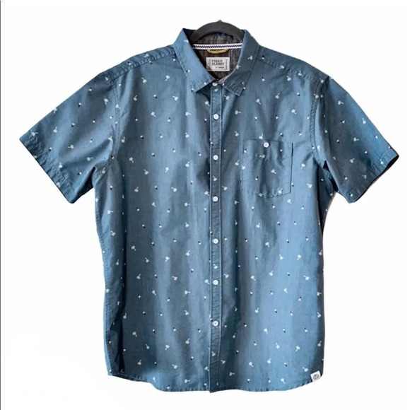 Free Planet Hula Girl Short‎ Sleeve Chambray Men’s - Picture 1 of 7